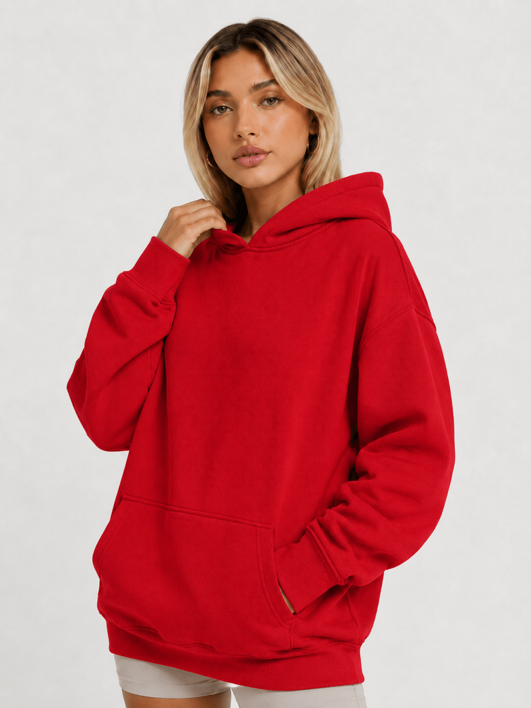 YUCOLEN Women's Oversized Textured Fleece Hoodie Loose Pullover Sweatshirt with Kangaroo Pocket in Red