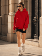 YUCOLEN Women's Oversized Textured Fleece Hoodie Loose Pullover Sweatshirt with Kangaroo Pocket in Red