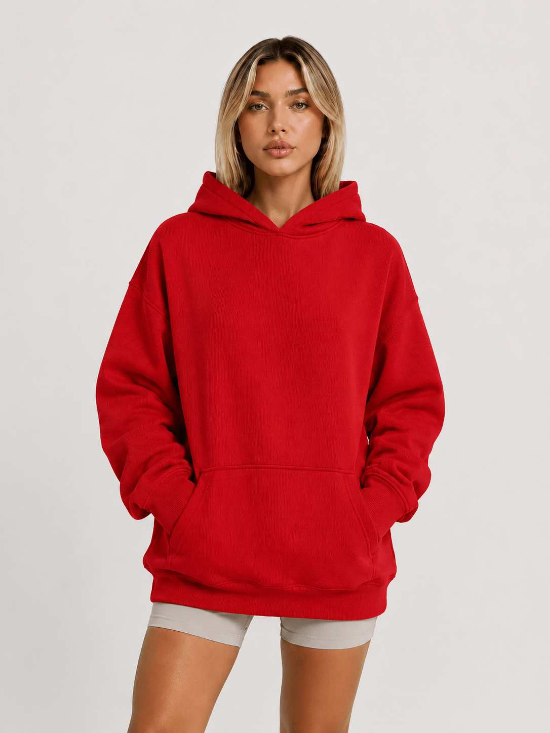 YUCOLEN Women's Oversized Textured Fleece Hoodie Loose Pullover Sweatshirt with Kangaroo Pocket in Red