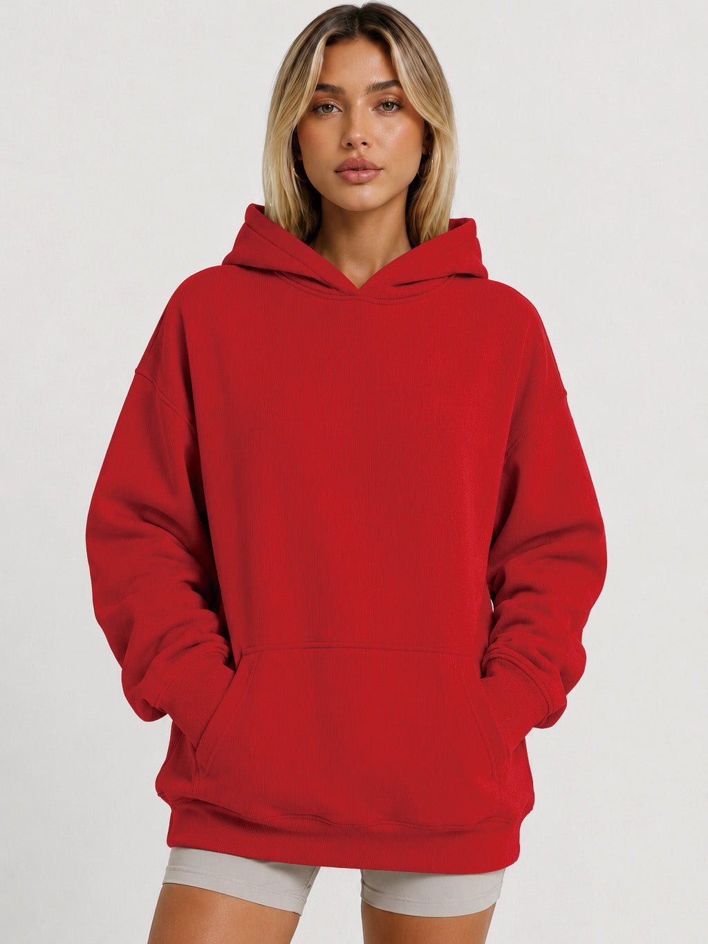 YUCOLEN Women's Oversized Textured Fleece Hoodie Loose Pullover Sweatshirt with Kangaroo Pocket in Red