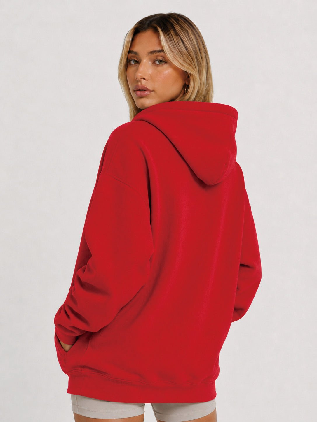 YUCOLEN Women's Oversized Textured Fleece Hoodie Loose Pullover Sweatshirt with Kangaroo Pocket in Red