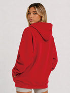 YUCOLEN Women's Oversized Textured Fleece Hoodie Loose Pullover Sweatshirt with Kangaroo Pocket in Red
