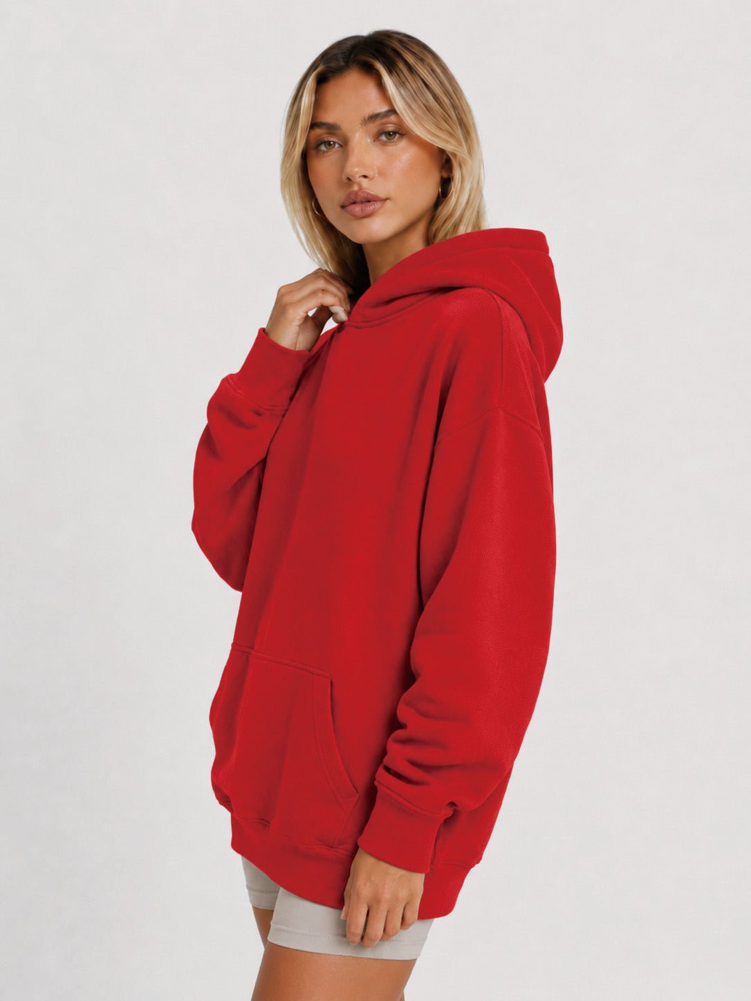 YUCOLEN Women's Oversized Textured Fleece Hoodie Loose Pullover Sweatshirt with Kangaroo Pocket in Red