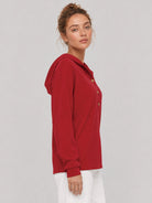 YUCOLEN Women's Waffle Knit Oversized Hoodie 4-Button Henley Pullover in Red