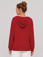YUCOLEN Women's Waffle Knit Oversized Hoodie 4-Button Henley Pullover in Red