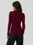 YUCOLEN Women's Mock Neck Ribbed Slim Fit Sweater Soft Wool Blend Pullover in Retro red