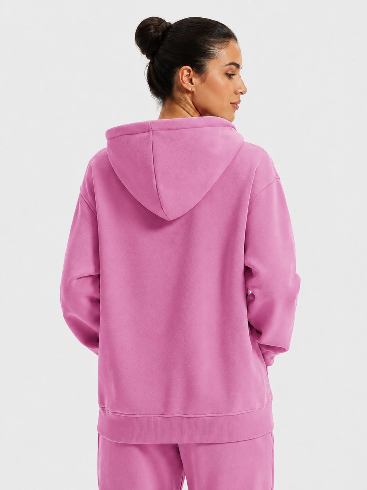 YUCOLEN Unisex Oversized Cotton Fleece Hoodie with Kangaroo Pocket in Rose Pink