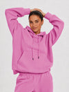 YUCOLEN Unisex Oversized Cotton Fleece Hoodie with Kangaroo Pocket in Rose Pink