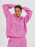 YUCOLEN Unisex Oversized Cotton Fleece Hoodie with Kangaroo Pocket in Rose Pink