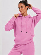 YUCOLEN Unisex Oversized Cotton Fleece Hoodie with Kangaroo Pocket in Rose Pink
