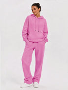 YUCOLEN Unisex Oversized Cotton Fleece Hoodie with Kangaroo Pocket in Rose Pink