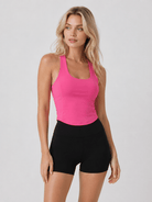 YUCOLEN Women Crop Workout Tank Top with Built in Bra Padded Racerback Yoga Top in Rose Red