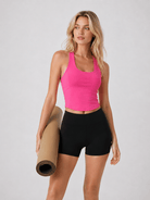 YUCOLEN Women Crop Workout Tank Top with Built in Bra Padded Racerback Yoga Top in Rose Red