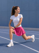 YUCOLEN Women High Waisted Pleated Tennis Skort - Pickleball Golf Skirt with Pockets in Rose Red