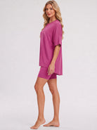 YUCOLEN Women's 2 Piece Oversized Lounge Set Matching Shorts and Tee Summer Casual Travel Athleisure Outfit in Rose Red