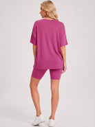 YUCOLEN Women's 2 Piece Oversized Lounge Set Matching Shorts and Tee Summer Casual Travel Athleisure Outfit in Rose Red