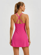 YUCOLEN Women's Active Dress with Built-in Shorts and Pockets Athletic Tennis Golf Dress in Rose Red