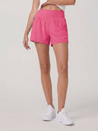 YUCOLEN Women's High Waisted Lightweight Running Shorts - Stretch Workout Shorts in Rose Red