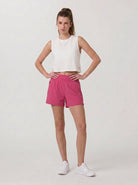 YUCOLEN Women's High Waisted Lightweight Running Shorts - Stretch Workout Shorts in Rose Red