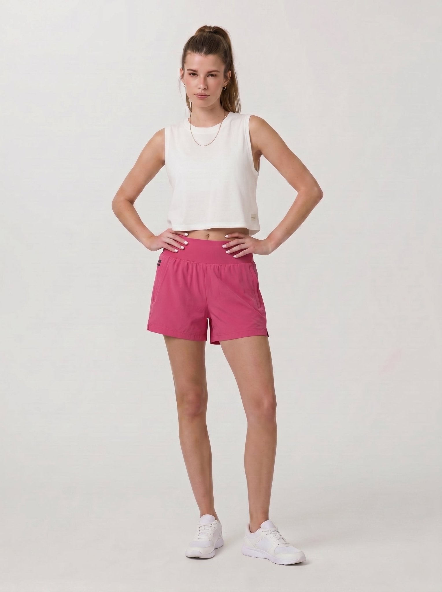 YUCOLEN Women's High Waisted Lightweight Running Shorts - Stretch Workout Shorts in Rose Red