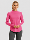 YUCOLEN Women's Thermal Fleece Lined Mock Neck Shirt with Thumb Holes in Rose Red
