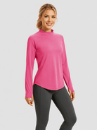YUCOLEN Women's Thermal Fleece Lined Mock Neck Shirt with Thumb Holes in Rose Red