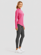 YUCOLEN Women's Thermal Fleece Lined Mock Neck Shirt with Thumb Holes in Rose Red