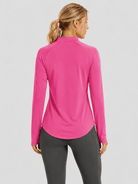 YUCOLEN Women's Thermal Fleece Lined Mock Neck Shirt with Thumb Holes in Rose Red