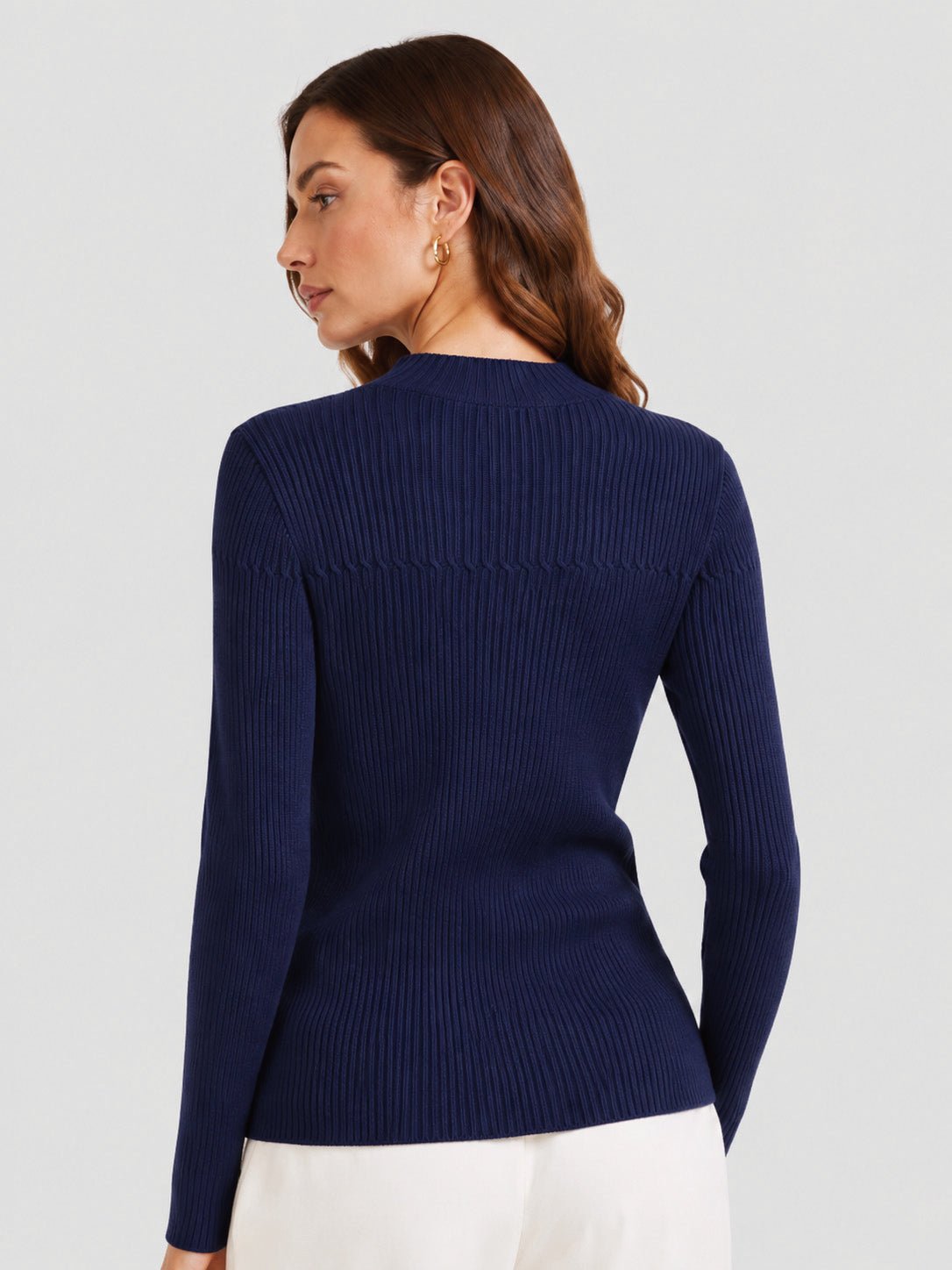 YUCOLEN Women's Mock Neck Ribbed Slim Fit Sweater Soft Wool Blend Pullover in Royal Blue