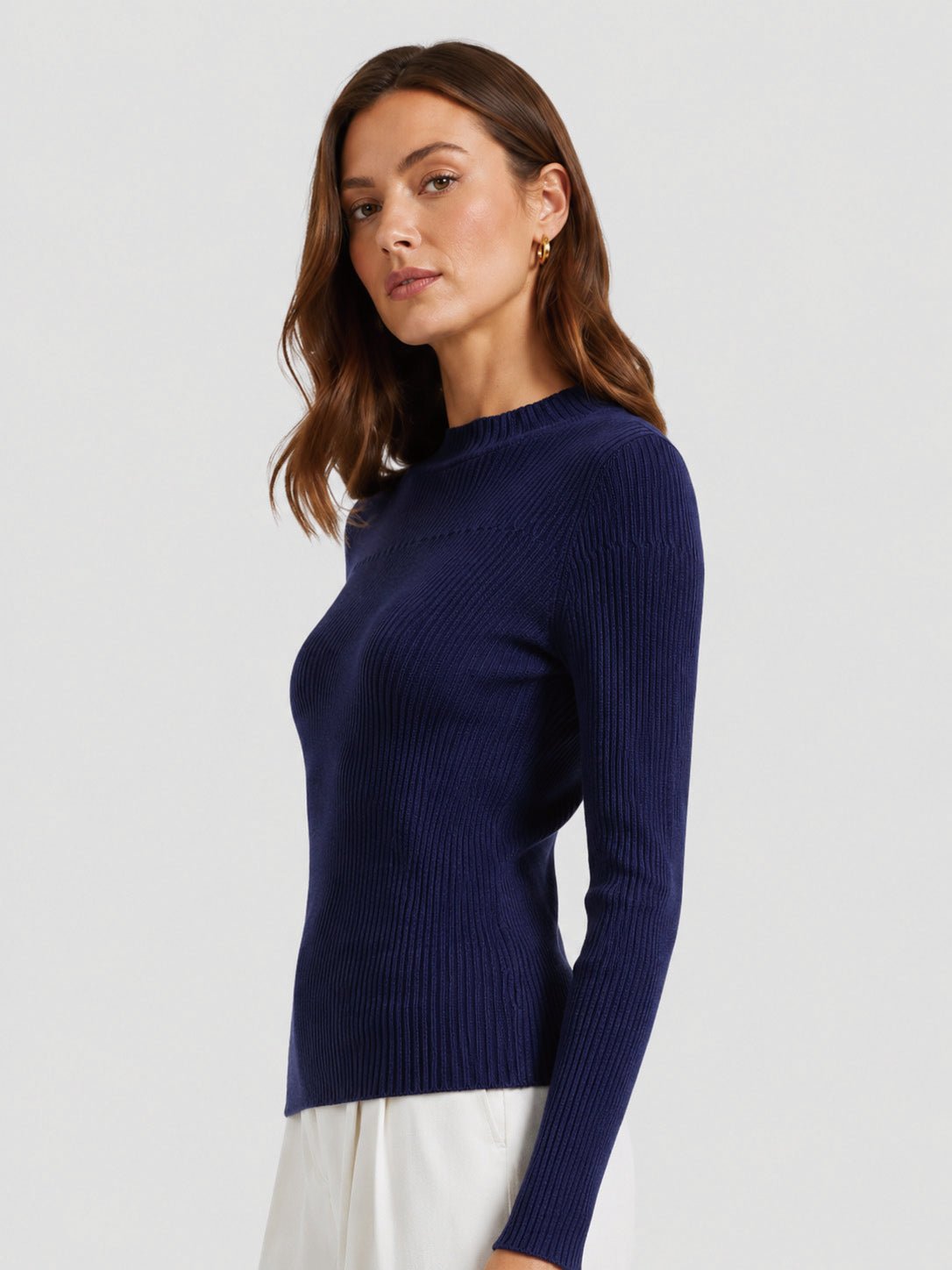 YUCOLEN Women's Mock Neck Ribbed Slim Fit Sweater Soft Wool Blend Pullover in Royal Blue