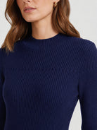 YUCOLEN Women's Mock Neck Ribbed Slim Fit Sweater Soft Wool Blend Pullover in Royal Blue