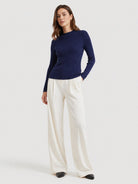 YUCOLEN Women's Mock Neck Ribbed Slim Fit Sweater Soft Wool Blend Pullover in Royal Blue