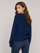 YUCOLEN Women's Oversized Cable Knit Sweater Soft Chunky Crew Neck Pullover Top in Sapphire blue
