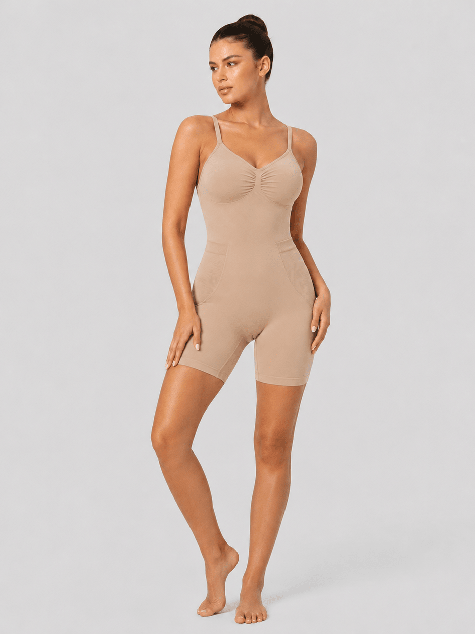 YUCOLEN Women's Seamless Tummy Control Bodysuit Back Pull Down Wireless Shapewear in Skin