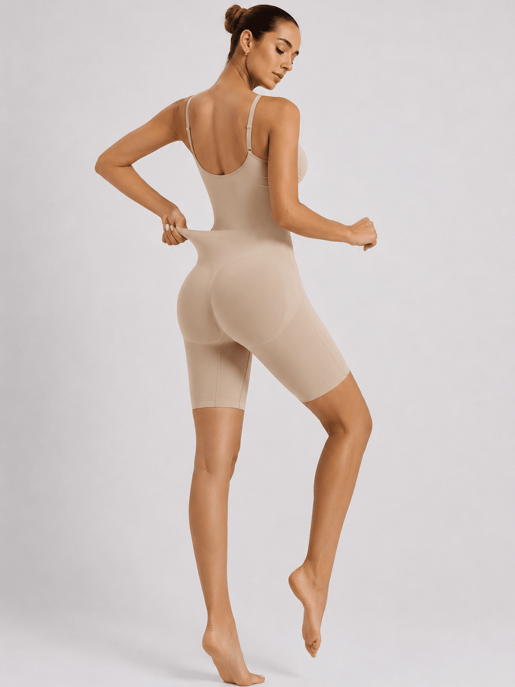YUCOLEN Women's Seamless Tummy Control Bodysuit with Back Pull-Down Design in Skin