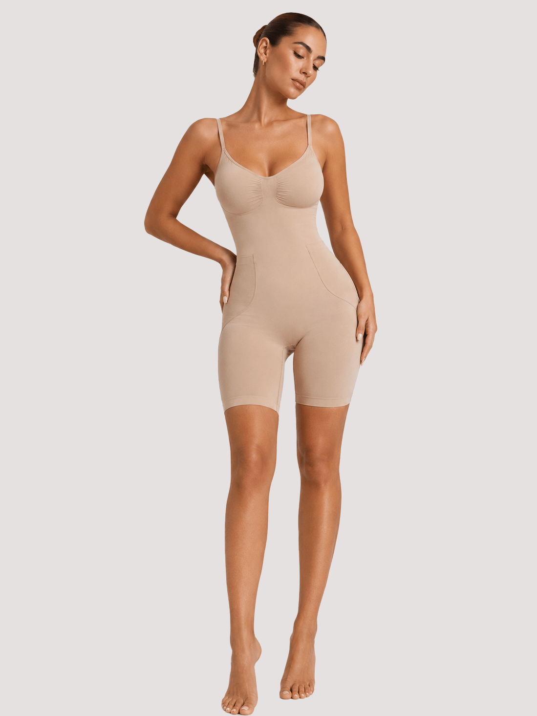 YUCOLEN Women's Seamless Tummy Control Bodysuit with Back Pull-Down Design in Skin
