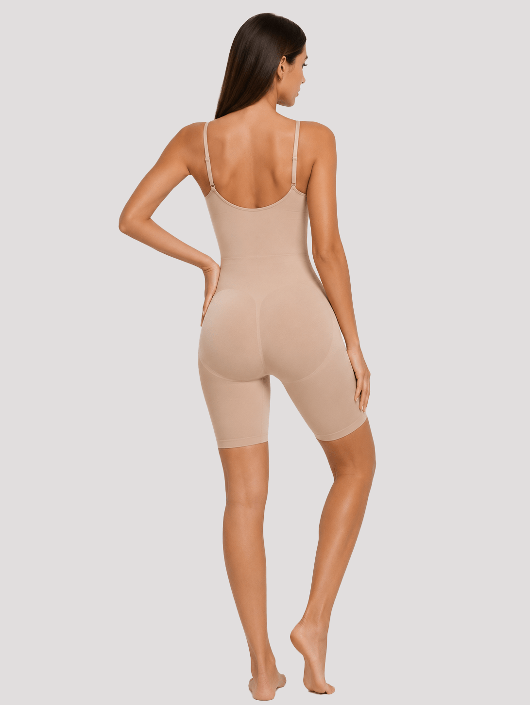YUCOLEN Women's Seamless Tummy Control Bodysuit with Back Pull-Down Design in Skin