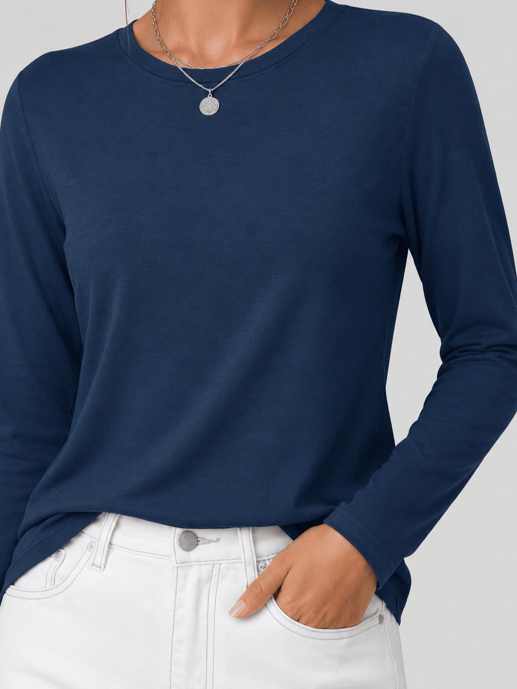 YUCOLEN Women's Long Sleeve Crew Neck Shirt Soft Tri-blend Cotton Performance Tee in Starry Blue