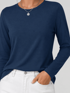 YUCOLEN Women's Long Sleeve Crew Neck Shirt Soft Tri-blend Cotton Performance Tee in Starry Blue