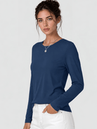 YUCOLEN Women's Long Sleeve Crew Neck Shirt Soft Tri-blend Cotton Performance Tee in Starry Blue