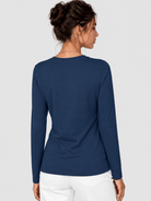 YUCOLEN Women's Long Sleeve Crew Neck Shirt Soft Tri-blend Cotton Performance Tee in Starry Blue