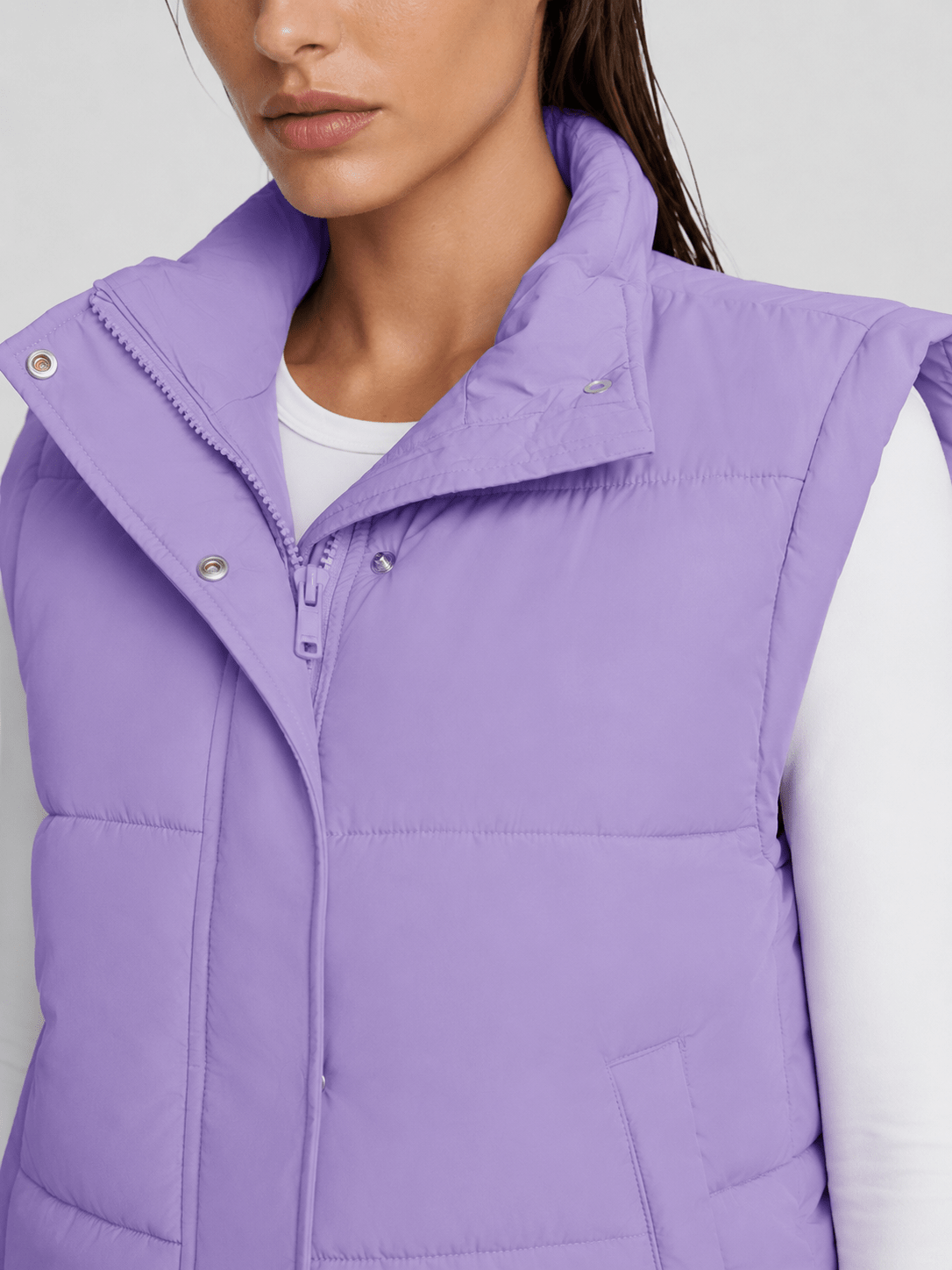 YUCOLEN Women's Cropped Puffer Vest Lightweight Windproof Insulated Gilet with Pockets in Taro Purple