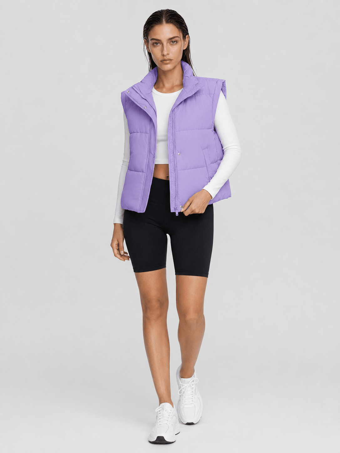 YUCOLEN Women's Cropped Puffer Vest Lightweight Windproof Insulated Gilet with Pockets in Taro Purple
