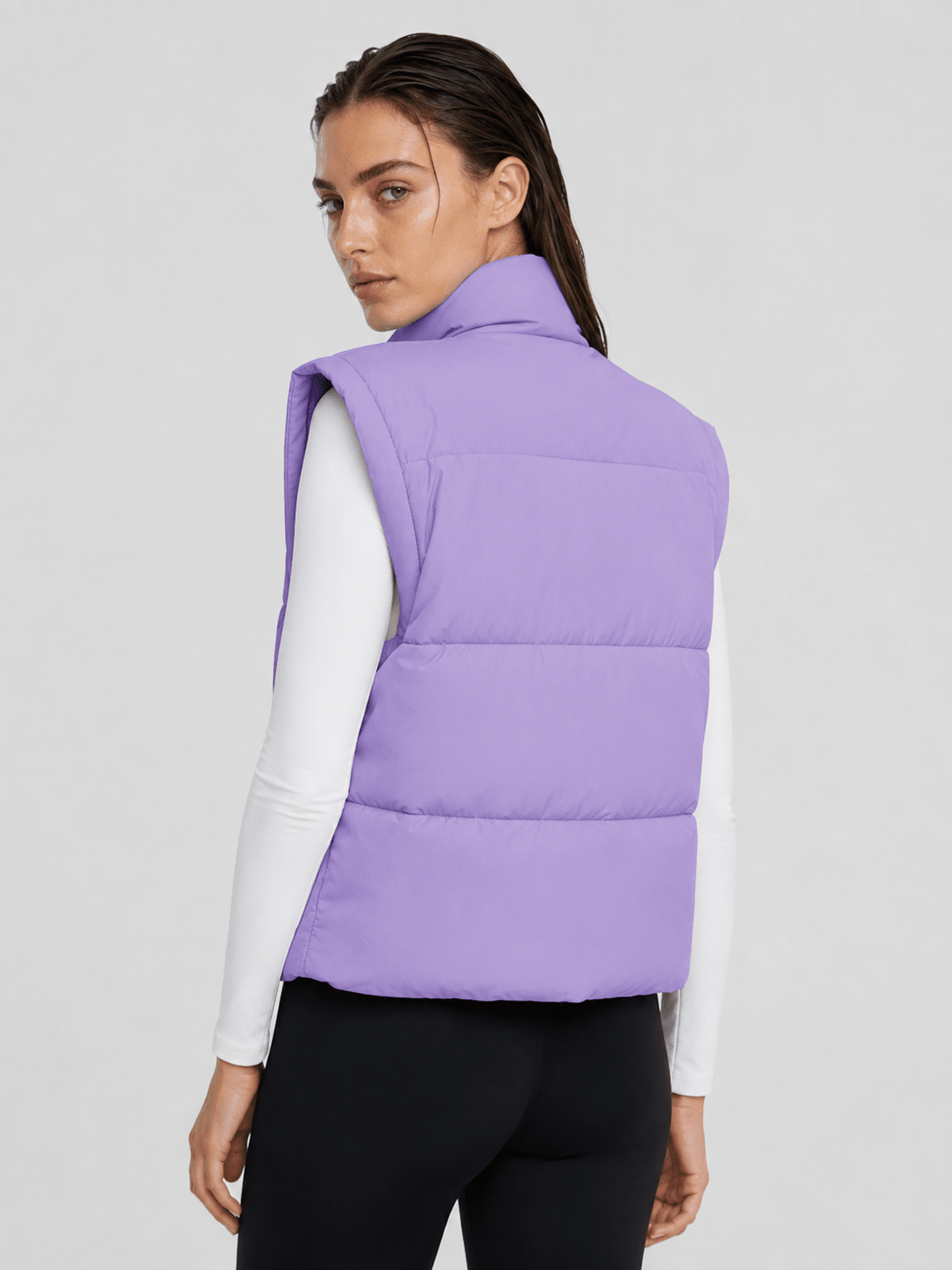 YUCOLEN Women's Cropped Puffer Vest Lightweight Windproof Insulated Gilet with Pockets in Taro Purple