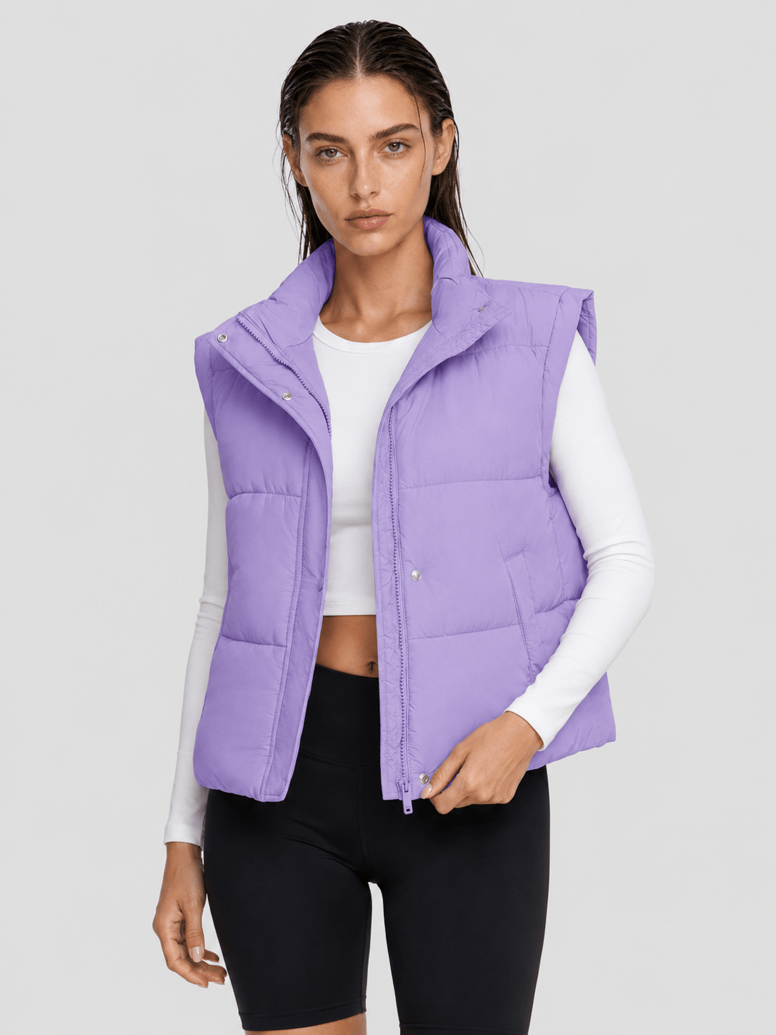 YUCOLEN Women's Cropped Puffer Vest Lightweight Windproof Insulated Gilet with Pockets in Taro Purple