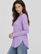 YUCOLEN Women's Long Sleeve Crewneck Tunic Top with Curved Hem in Taro Purple
