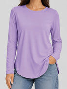 YUCOLEN Women's Long Sleeve Crewneck Tunic Top with Curved Hem in Taro Purple