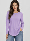 YUCOLEN Women's Long Sleeve Crewneck Tunic Top with Curved Hem in Taro Purple