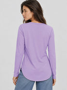 YUCOLEN Women's Long Sleeve Crewneck Tunic Top with Curved Hem in Taro Purple