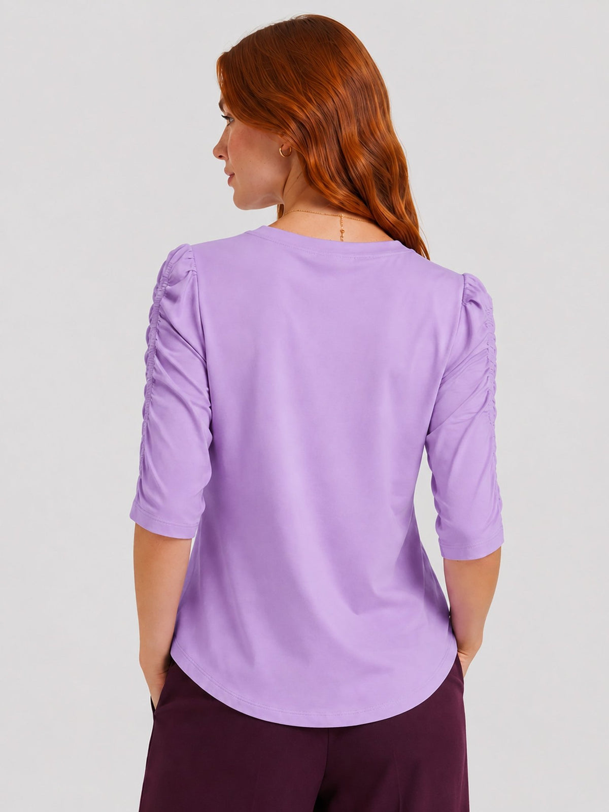 YUCOLEN Women's Puff Half Sleeve Tri-blend Top Casual Blouse in Taro Purple